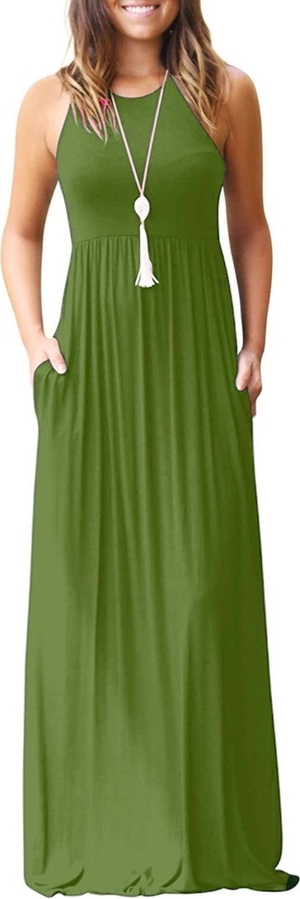 Zielona sukienka IVET z okrągłym dekoltem maxi