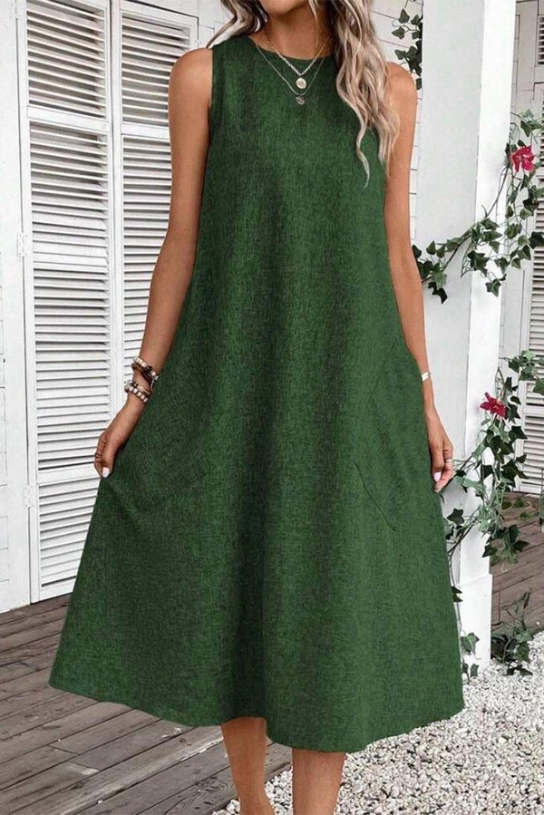 Zielona sukienka IVET z okrągłym dekoltem w stylu casual bez rękawów
