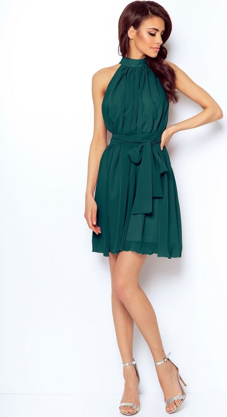Zielona sukienka Ivon mini bez rękawów z szyfonu