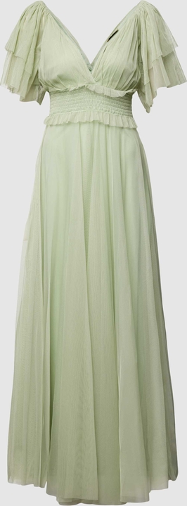 Zielona sukienka Lace & Beads z tiulu z krótkim rękawem