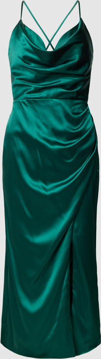 Zielona sukienka Luxuar Fashion z satyny na ramiączkach maxi