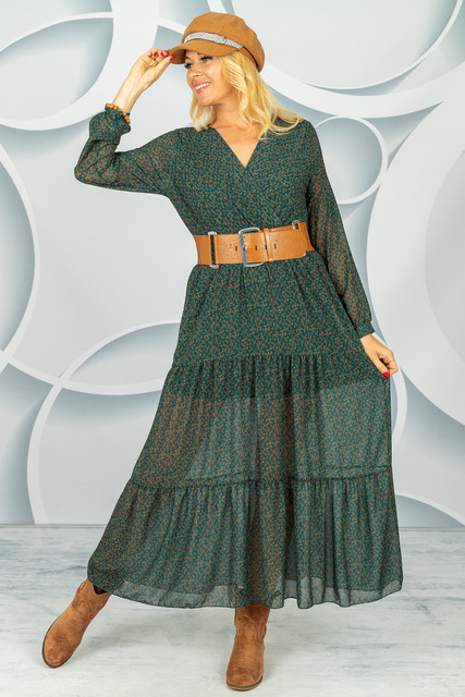 Zielona sukienka Made in Italy z dekoltem w kształcie litery v kopertowa w stylu casual