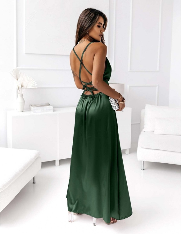 Zielona sukienka Magmac z satyny maxi gorsetowa