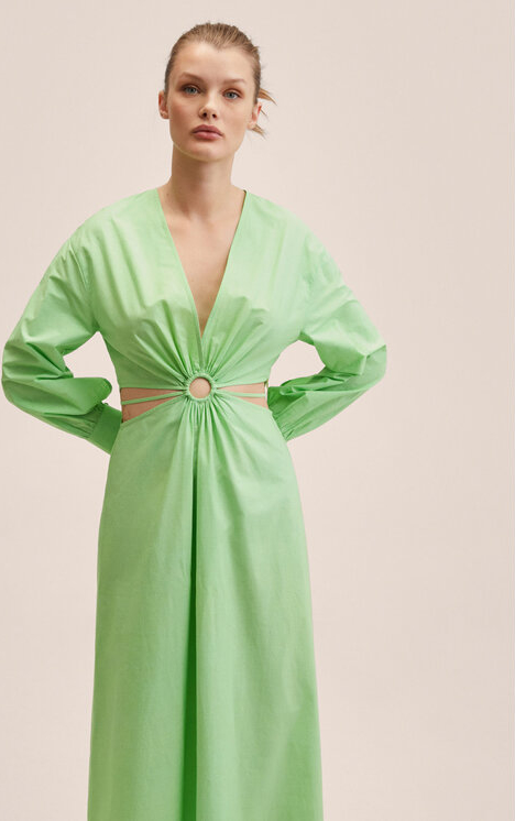 Zielona sukienka Mango midi z długim rękawem w stylu casual