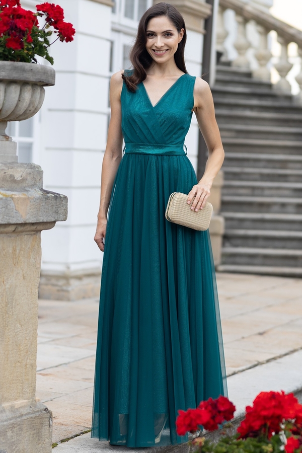 Zielona sukienka Maravilla Boutique z tiulu z dekoltem w kształcie litery v