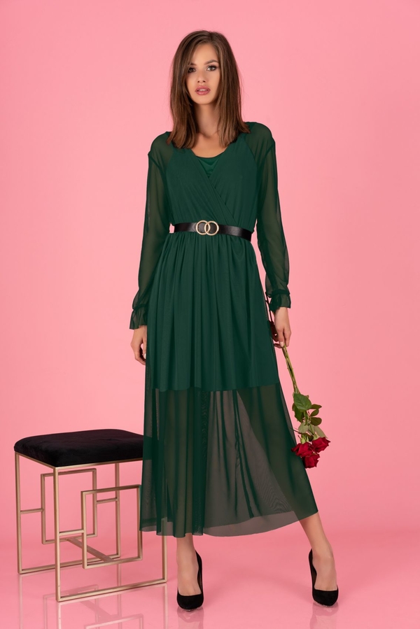 Zielona sukienka MERRIBEL z długim rękawem z tiulu