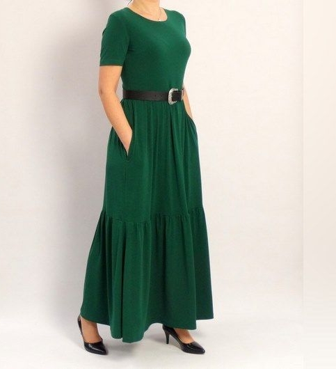 Zielona sukienka Mm Fashion z tkaniny z okrągłym dekoltem