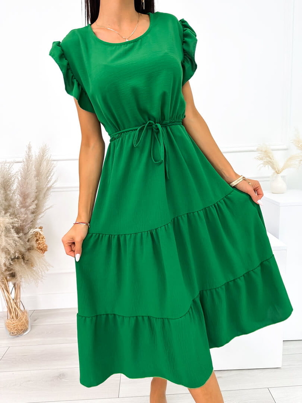 Zielona sukienka ModnaKiecka.pl mini z okrągłym dekoltem z krótkim rękawem