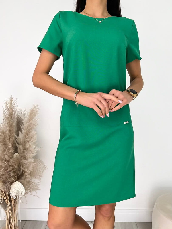 Zielona sukienka ModnaKiecka.pl z krótkim rękawem w stylu klasycznym z okrągłym dekoltem