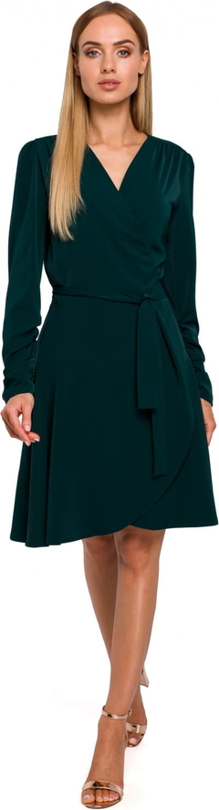 Zielona sukienka MOE z dekoltem w kształcie litery v z długim rękawem