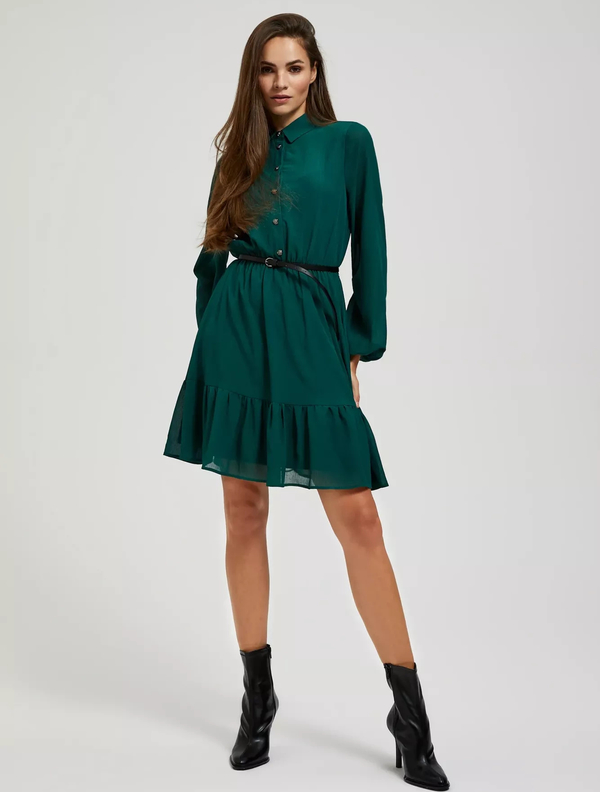 Zielona sukienka Moodo.pl z długim rękawem z szyfonu