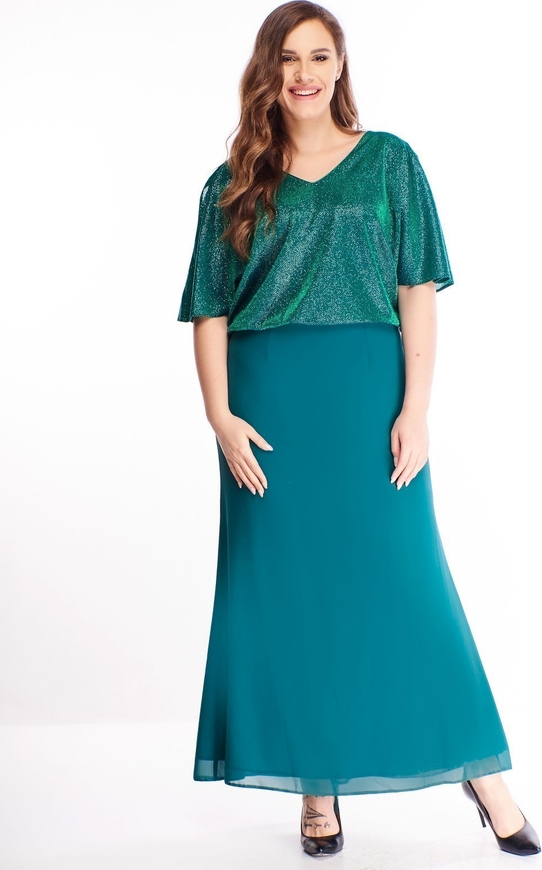 Zielona sukienka N/A maxi dla puszystych z krótkim rękawem