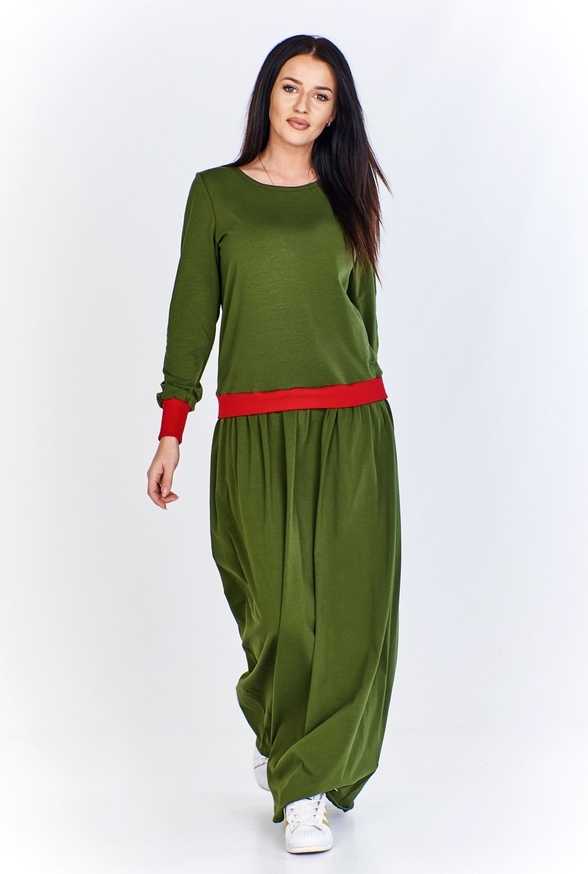 Zielona sukienka N/A maxi z długim rękawem z dresówki