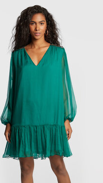 Zielona sukienka Nissa mini z długim rękawem z dekoltem w kształcie litery v