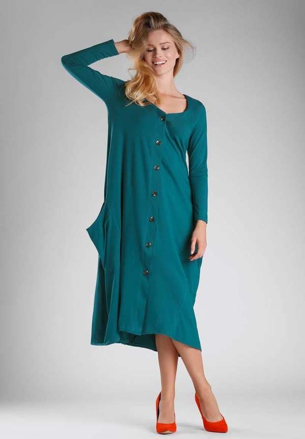 Zielona sukienka Nommo oversize z długim rękawem w stylu casual