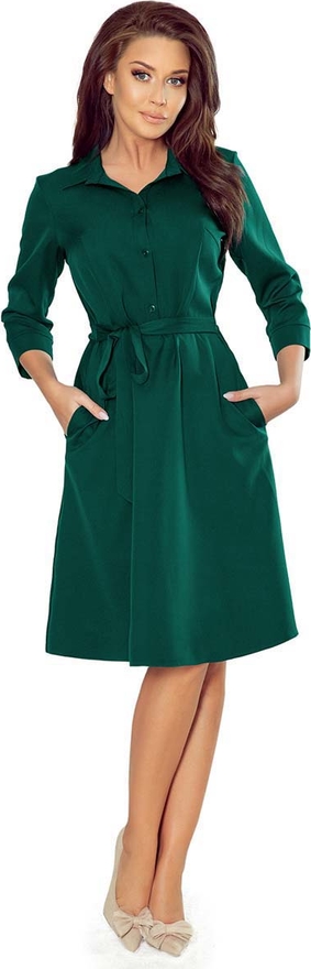 Zielona sukienka NUMOCO midi szmizjerka z długim rękawem