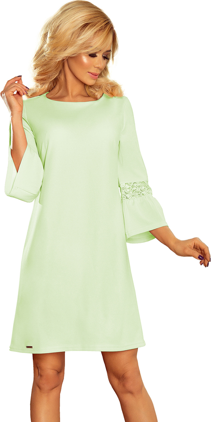 Zielona sukienka NUMOCO z długim rękawem z okrągłym dekoltem