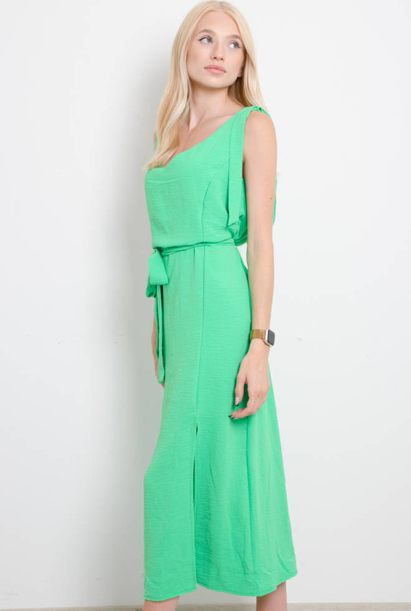 Zielona sukienka Olika bez rękawów z okrągłym dekoltem maxi