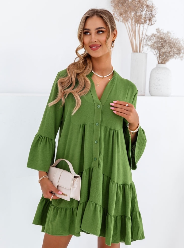 Zielona sukienka Pakuten mini z długim rękawem