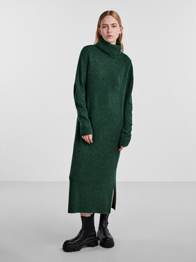 Zielona sukienka Pieces midi prosta z długim rękawem