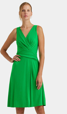 Zielona sukienka Ralph Lauren z dekoltem w kształcie litery v rozkloszowana bez rękawów