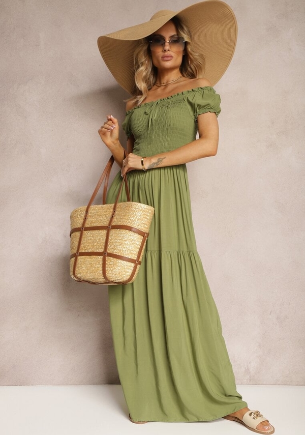 Zielona sukienka Renee maxi hiszpanka z krótkim rękawem