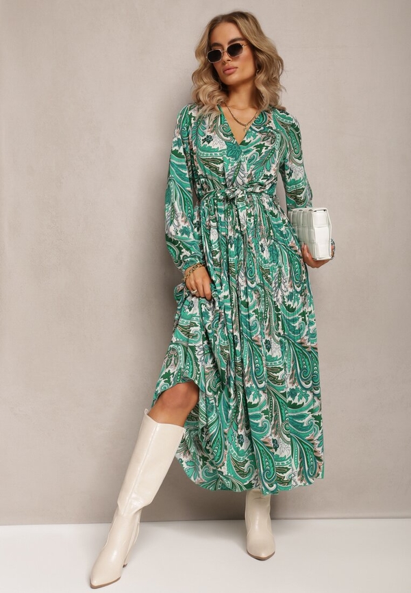 Zielona sukienka Renee maxi z dekoltem w kształcie litery v z tkaniny