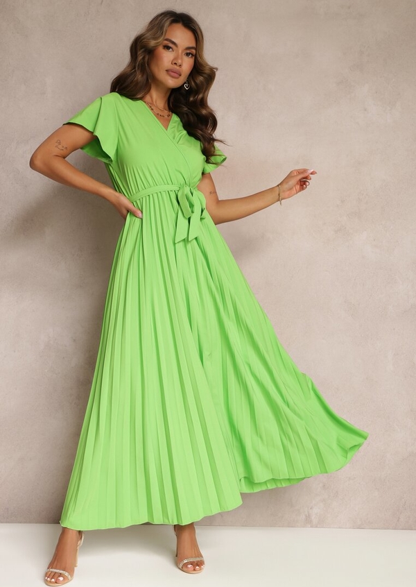 Zielona sukienka Renee maxi z krótkim rękawem