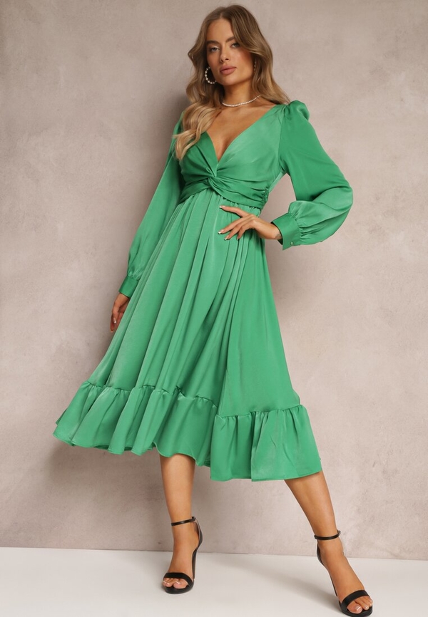 Zielona sukienka Renee midi z dekoltem w kształcie litery v