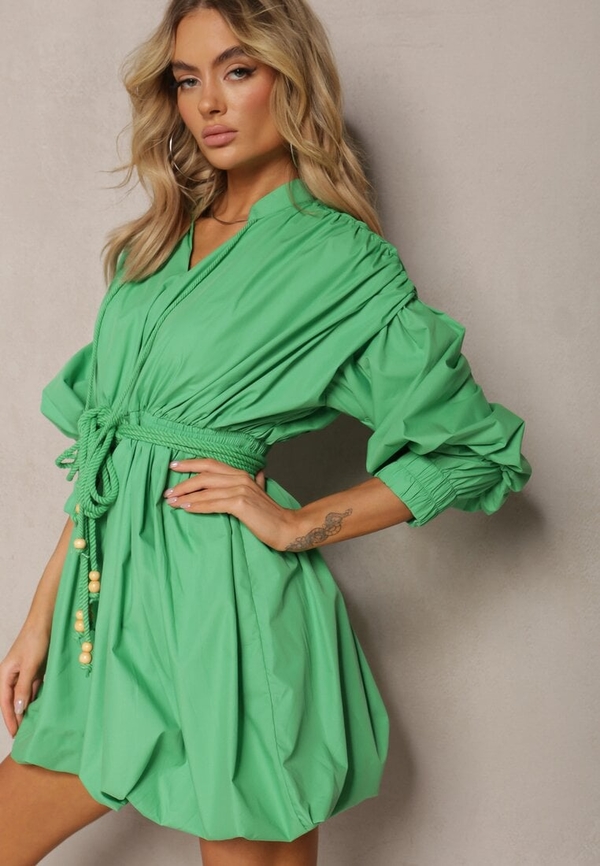 Zielona sukienka Renee w stylu boho z długim rękawem mini
