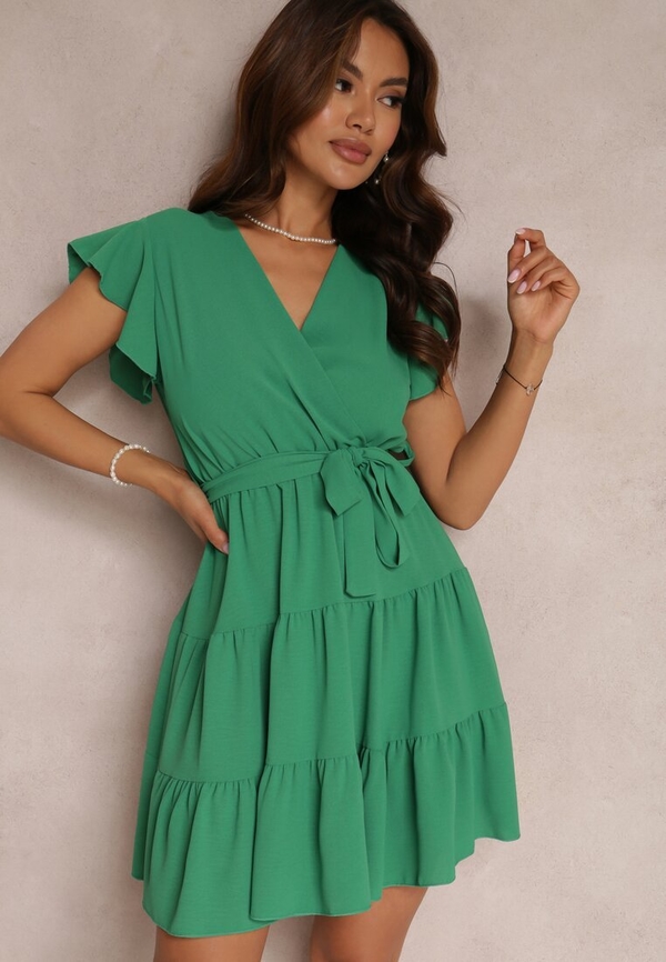 Zielona sukienka Renee w stylu casual z dekoltem w kształcie litery v mini