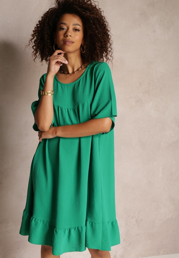 Zielona sukienka Renee w stylu casual z krótkim rękawem z okrągłym dekoltem