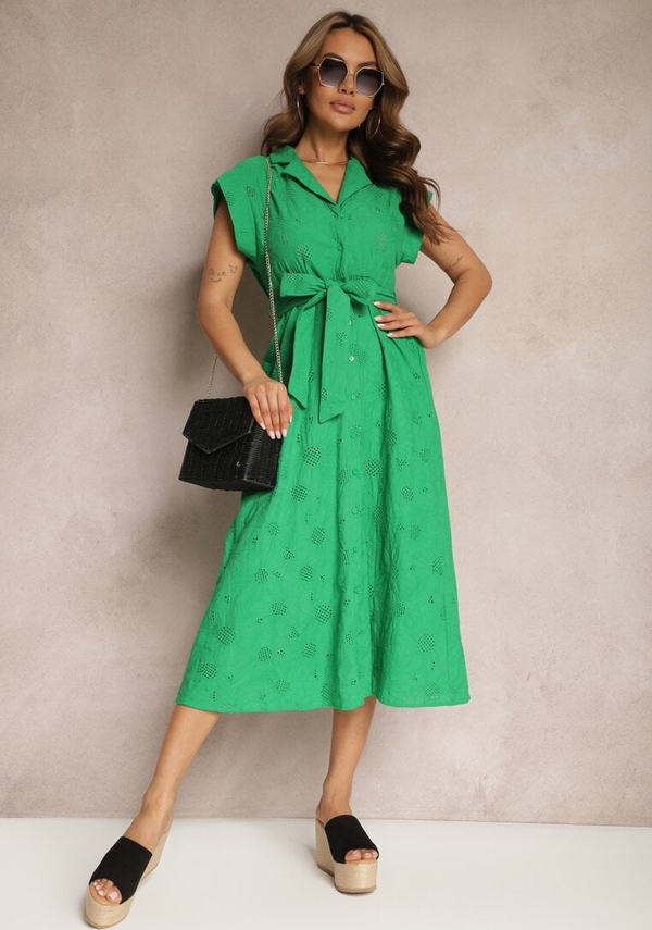 Zielona sukienka Renee z bawełny maxi z dekoltem w kształcie litery v