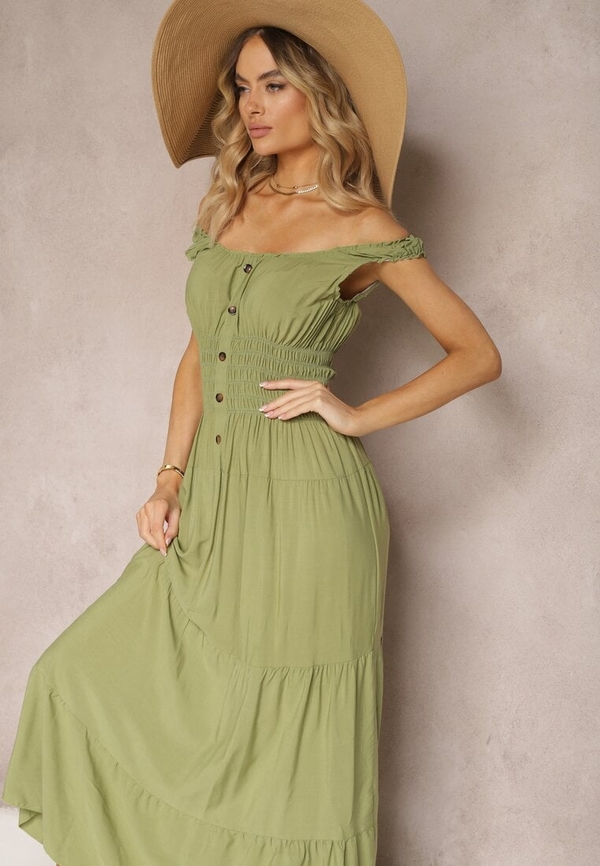 Zielona sukienka Renee z bawełny na ramiączkach w stylu casual
