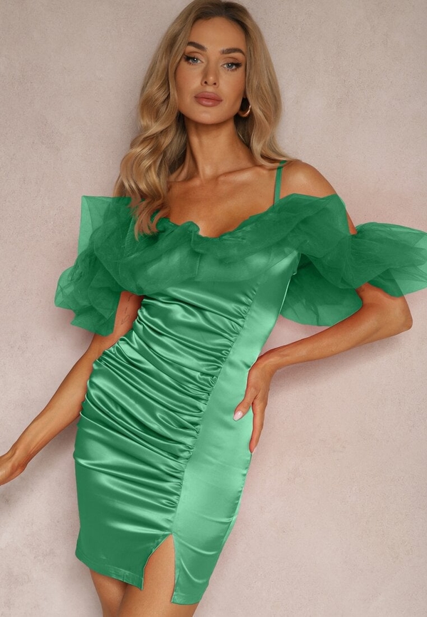 Zielona sukienka Renee z dekoltem w kształcie litery v mini na ramiączkach