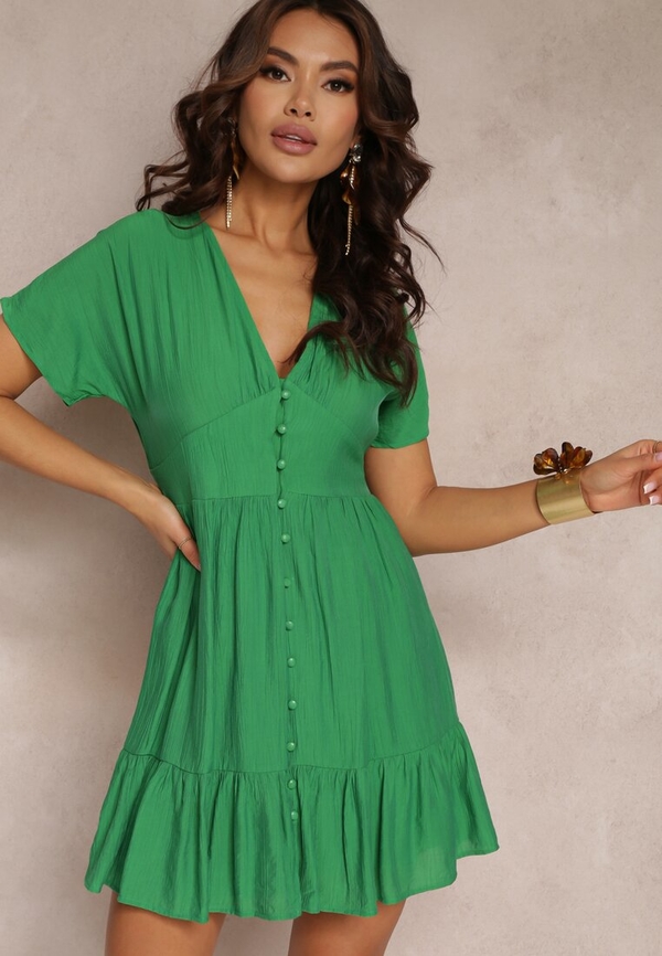 Zielona sukienka Renee z dekoltem w kształcie litery v szmizjerka w stylu casual