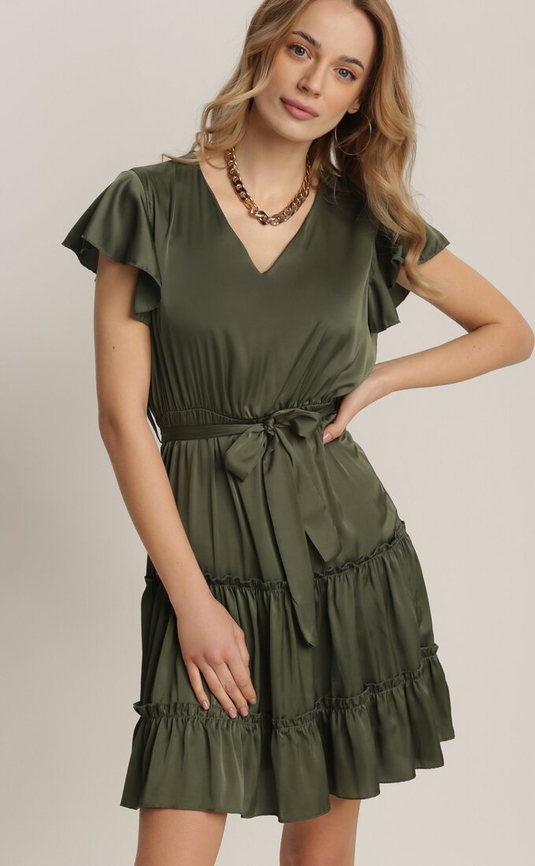 Zielona sukienka Renee z dekoltem w kształcie litery v w stylu casual mini
