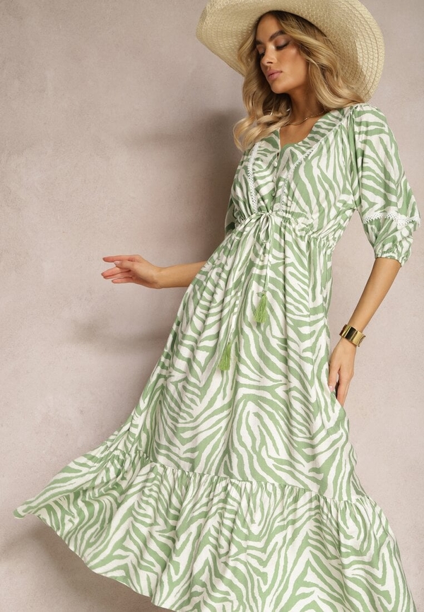 Zielona sukienka Renee z dekoltem w kształcie litery v z bawełny maxi