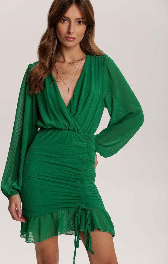 Zielona sukienka Renee z dekoltem w kształcie litery v z długim rękawem mini