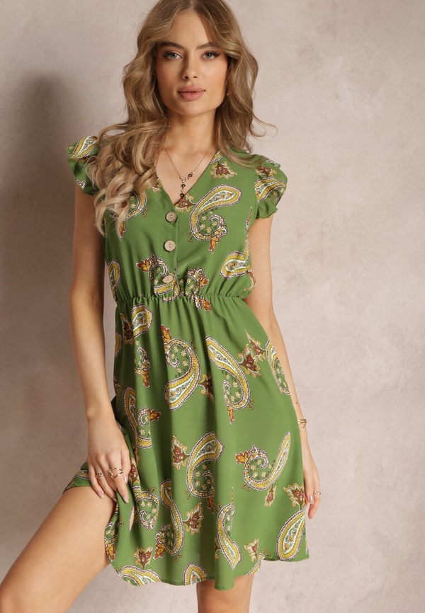 Zielona sukienka Renee z dekoltem w kształcie litery v z krótkim rękawem