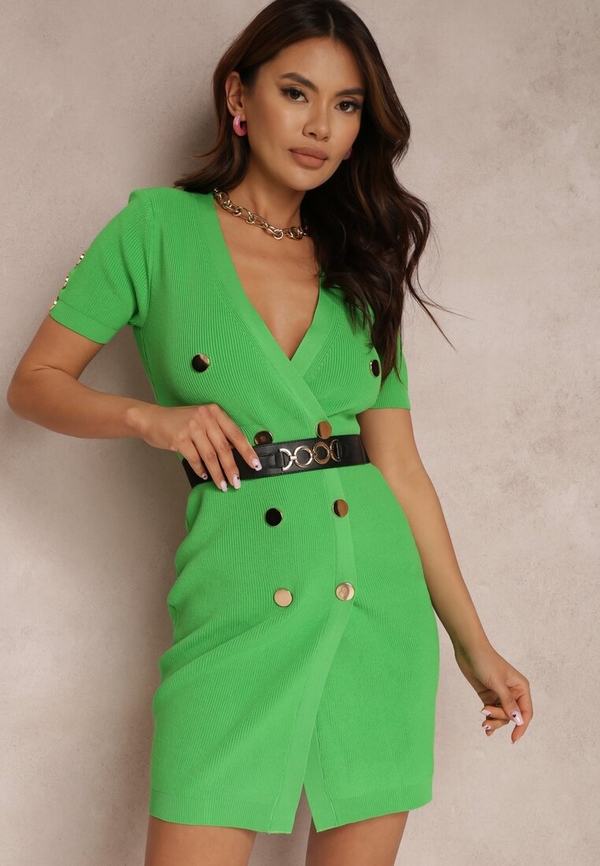 Zielona sukienka Renee z dekoltem w kształcie litery v z krótkim rękawem z dzianiny