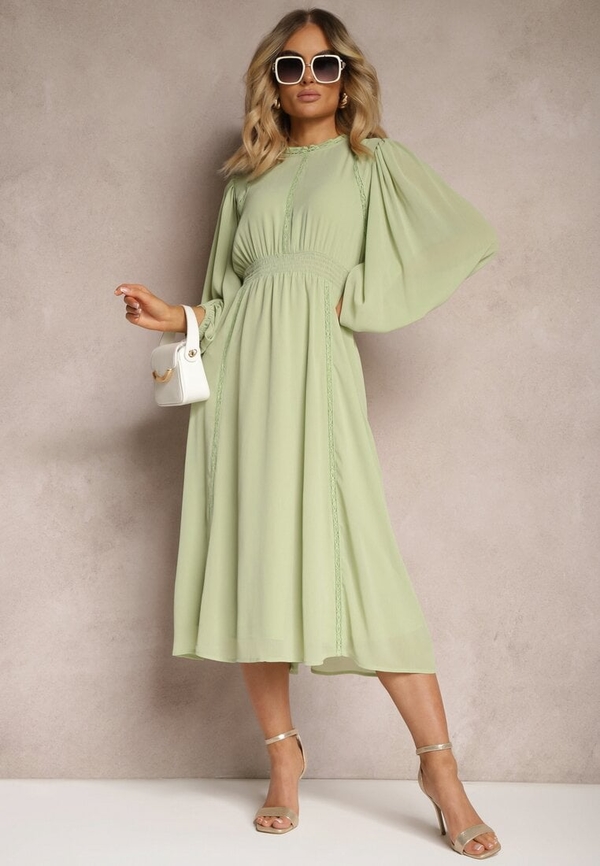 Zielona sukienka Renee z długim rękawem midi