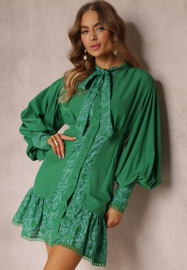Zielona sukienka Renee z długim rękawem mini oversize