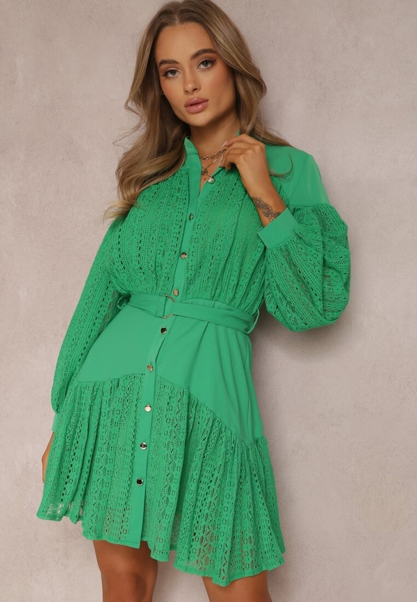 Zielona sukienka Renee z długim rękawem mini w stylu casual