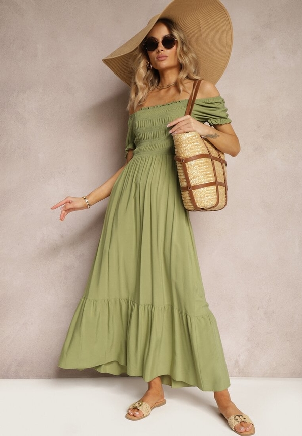 Zielona sukienka Renee z krótkim rękawem hiszpanka z bawełny