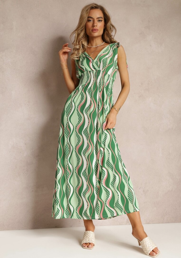 Zielona sukienka Renee z krótkim rękawem maxi z dekoltem w kształcie litery v