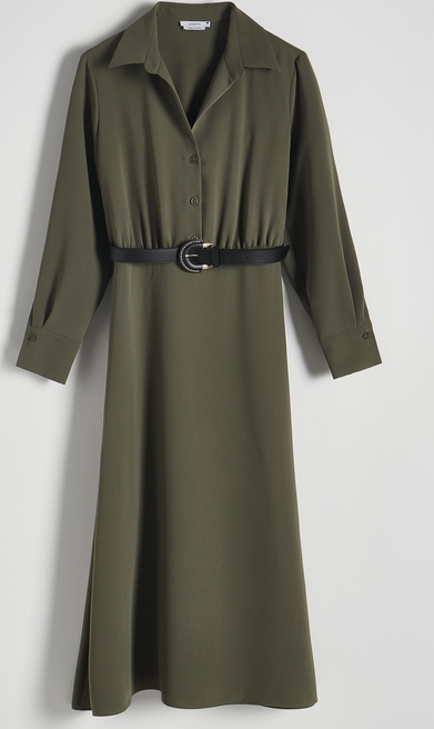 Zielona sukienka Reserved z kołnierzykiem w stylu casual z tkaniny