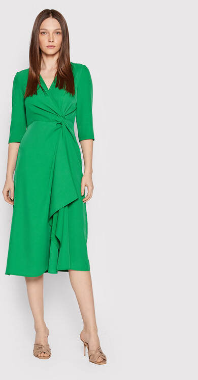 Zielona sukienka Rinascimento midi z długim rękawem