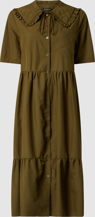 Zielona sukienka Selected Femme z długim rękawem w stylu casual z kołnierzykiem