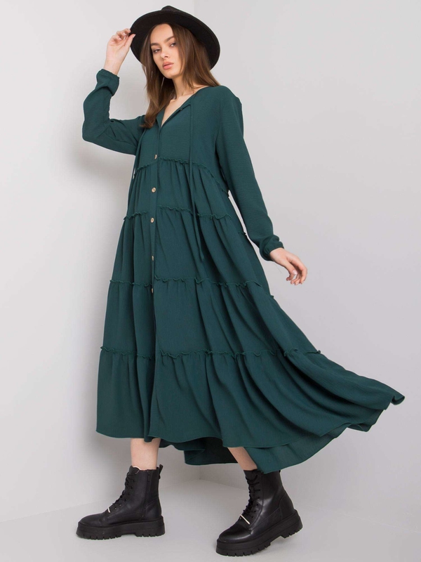 Zielona sukienka Sheandher.pl z długim rękawem w stylu casual